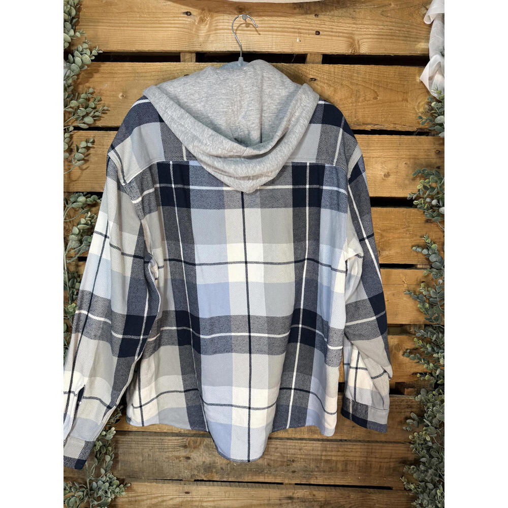 American Eagle Plaid Button-Up Shirt with Hood - Picture 4 of 4